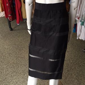 Milly black peek-a-boo striped pencil skirt